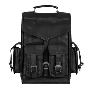 Convertible Black Leather Multi-Use Backpack