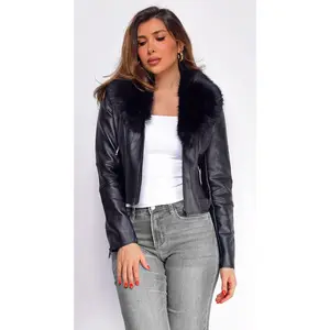 Alyona Black Faux Fur Leather Jacket