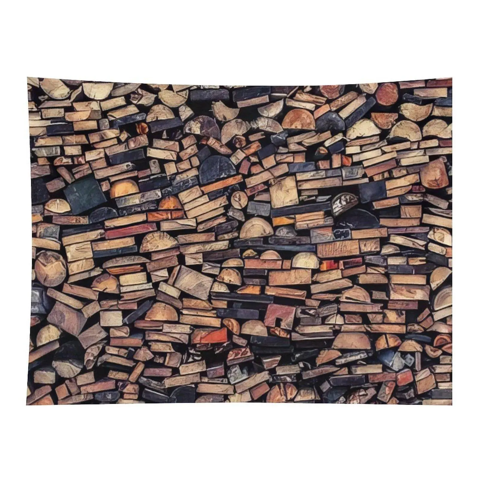 Rustic Rectangular Country Aesthetic Firewood Log Fabric Texture Wall Tapestry, Realistic Lumber Pile Print, Cabin-Lodge Style Wall Decor for Bedroom, Living Room Accessories