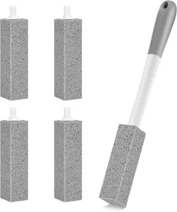 4 Pack Toilet Pumice Stone with Long Handle  Replaceable Pumice Cleaner | No-Touch Scrubber for Toilet Bowls, Bathtubs, Grills, Pools & Sinks