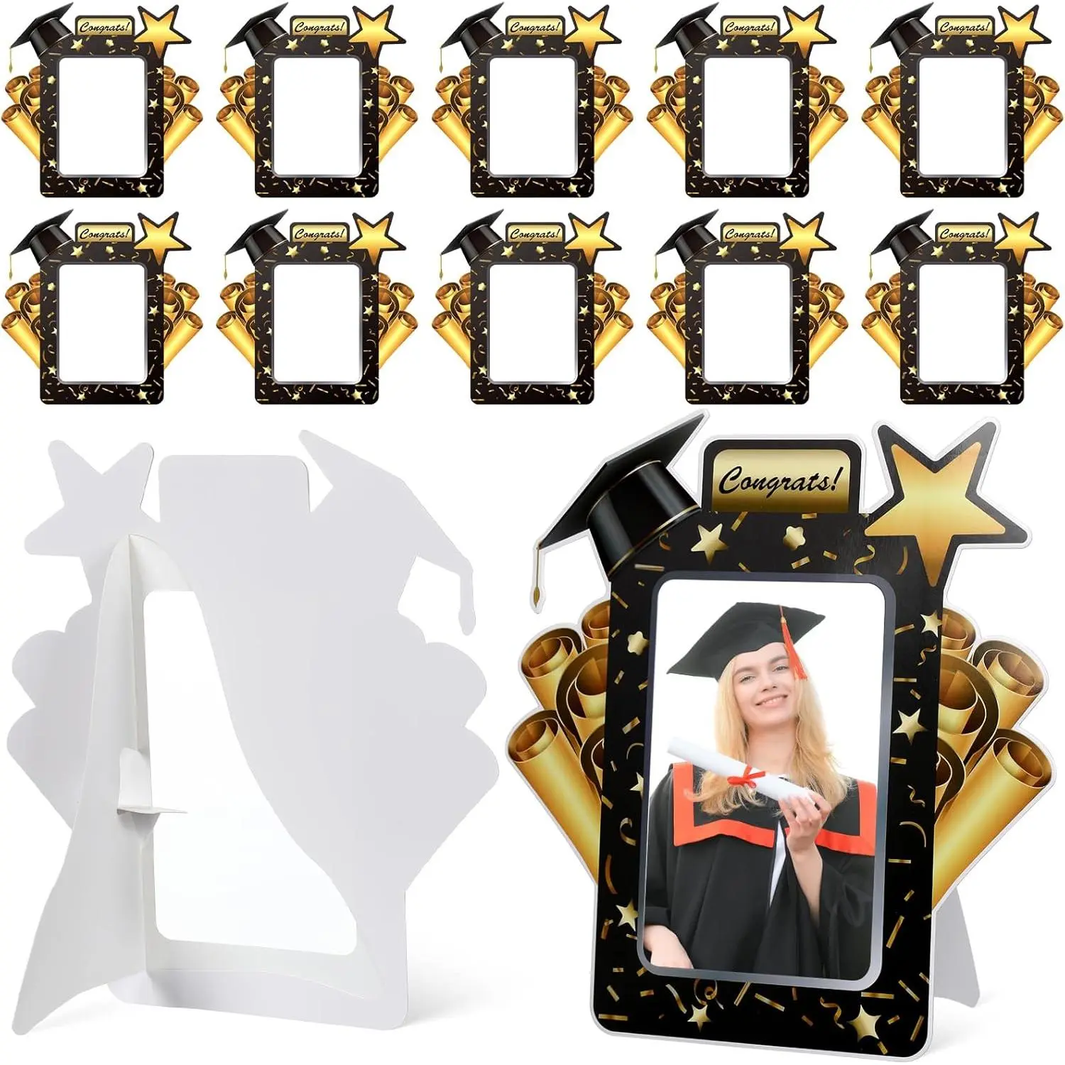 10 count 2026 Graduation Paper Picture Frames 4 x 6 Inches Graduation Photo Frames with Easel 4x6 Congrats Grad Class of 2026 for Graduates Classroom, Black and