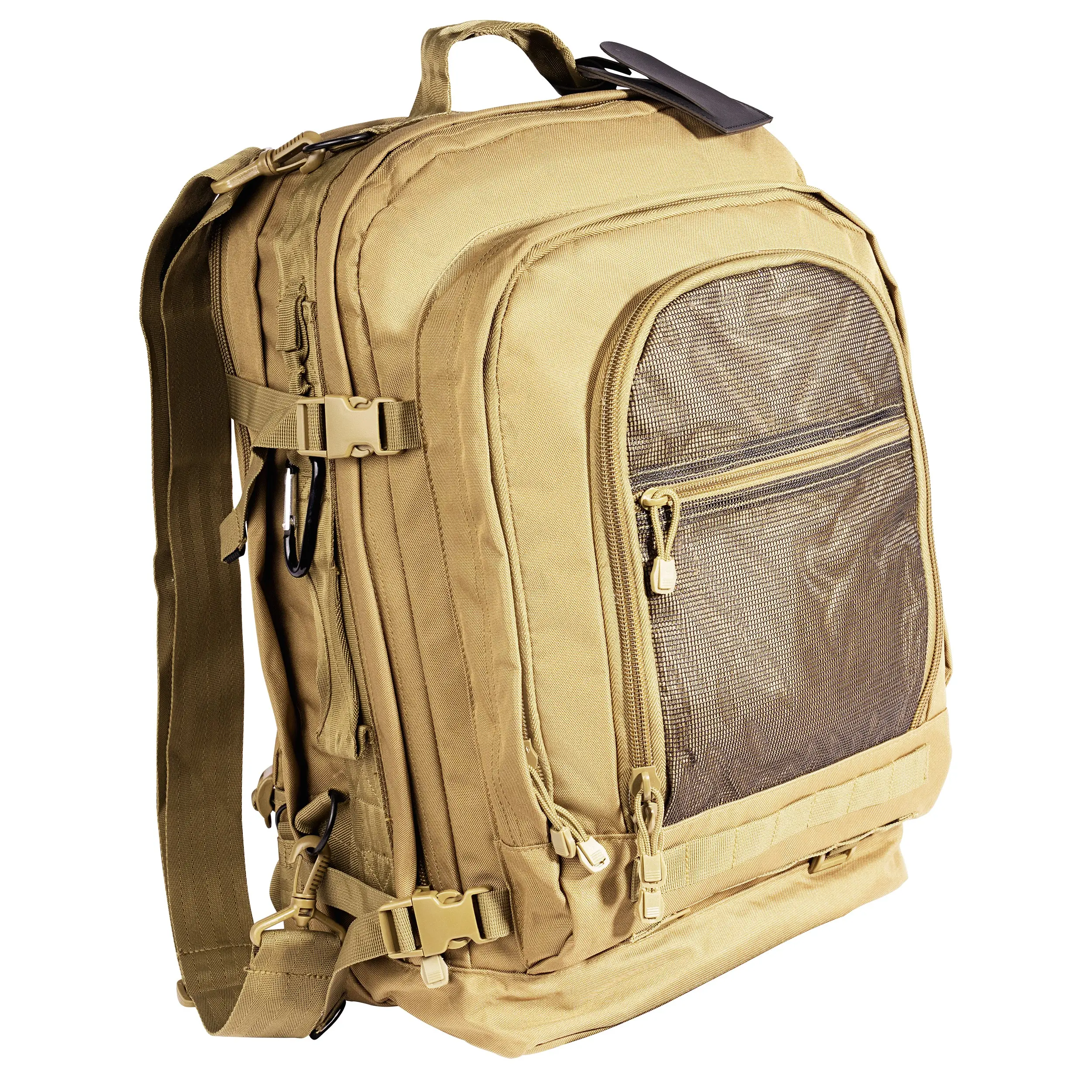 Coyote Brown Unisex Polyester Tactical MOLLE Backpack with Webbing - Bug Out Bag, EDC Backpack (14.5" x 21" x 8") with Quick Release Buckles, Tie Down Straps, Adjustable Shoulder Straps, Convertible Carry