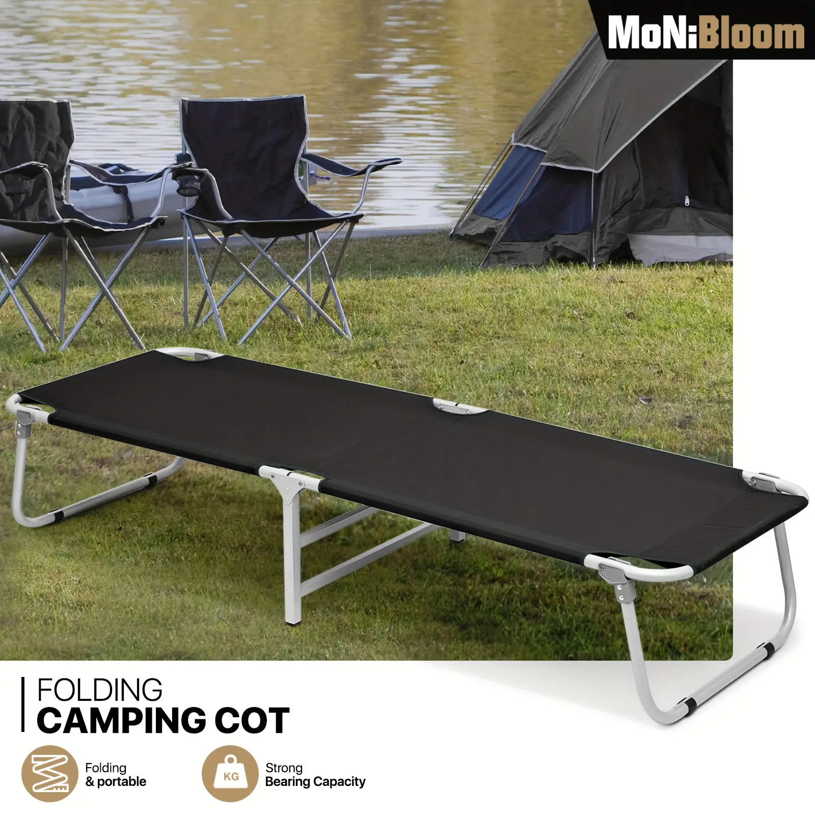 Camping Cot for Adults Easy Setup Folding Cot Bed with Storage Bag for Outdoor Camping, Lounging and Elevated Napping, Support 300 lbs