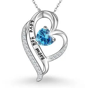 S925 Sterling Silver European And American Heart-Shaped Pendant With Twelve Birthstones, Fashionable Love Necklace