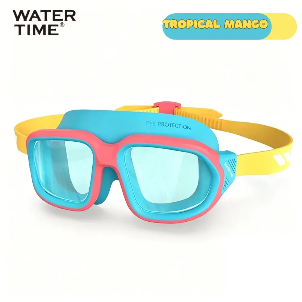 WATER TIME Kids Large Frame Silicone Swim Goggles, Comfortable For Long Wear & Wide Panoramic View, Ideal For Water Park Trips And Surfing - Yellow
