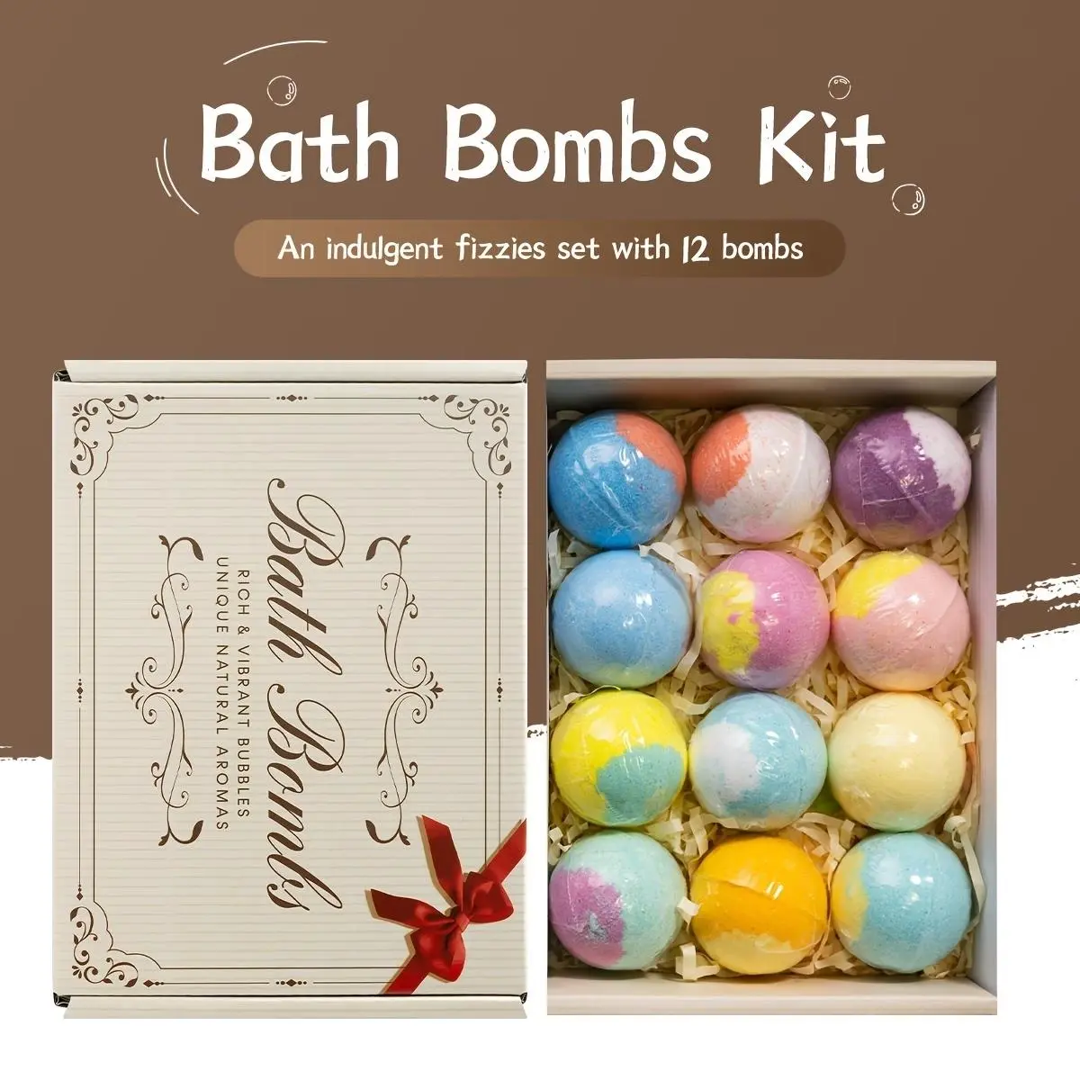 12pcs Handmade 30g Bath Bombs Gift Set Pack, Essential Oils for Soothing Aromatherapy & Fizzing Bubble Effect, Body Care Cosmetic for Women, Thoughtful Gift for Christmas, Mother's Day