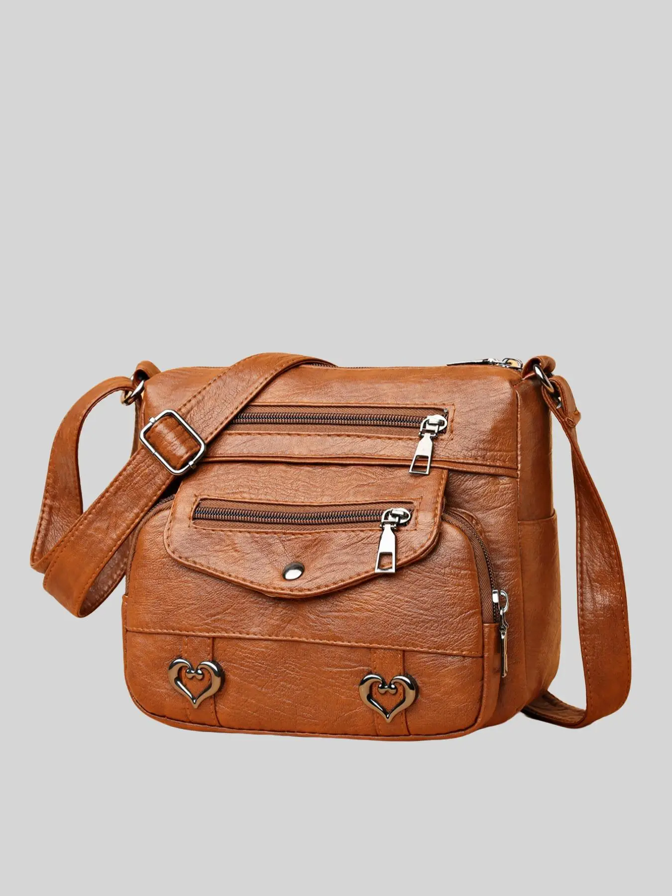 Women's Fashionable Heart Decor Crossbody Bag, Gifts for Her, Vintage Multi Pockets Shoulder Bag for Daily Used, Casual Pu Leather Daily Commuting Bag