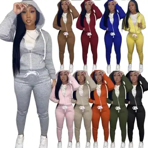 Women's Thick Fleece 2 Piece Set - Fall Winter Jogging Sweatpants Suit with Cardigan Hoodie and Tracksuit Joggers - Top, Womenswear