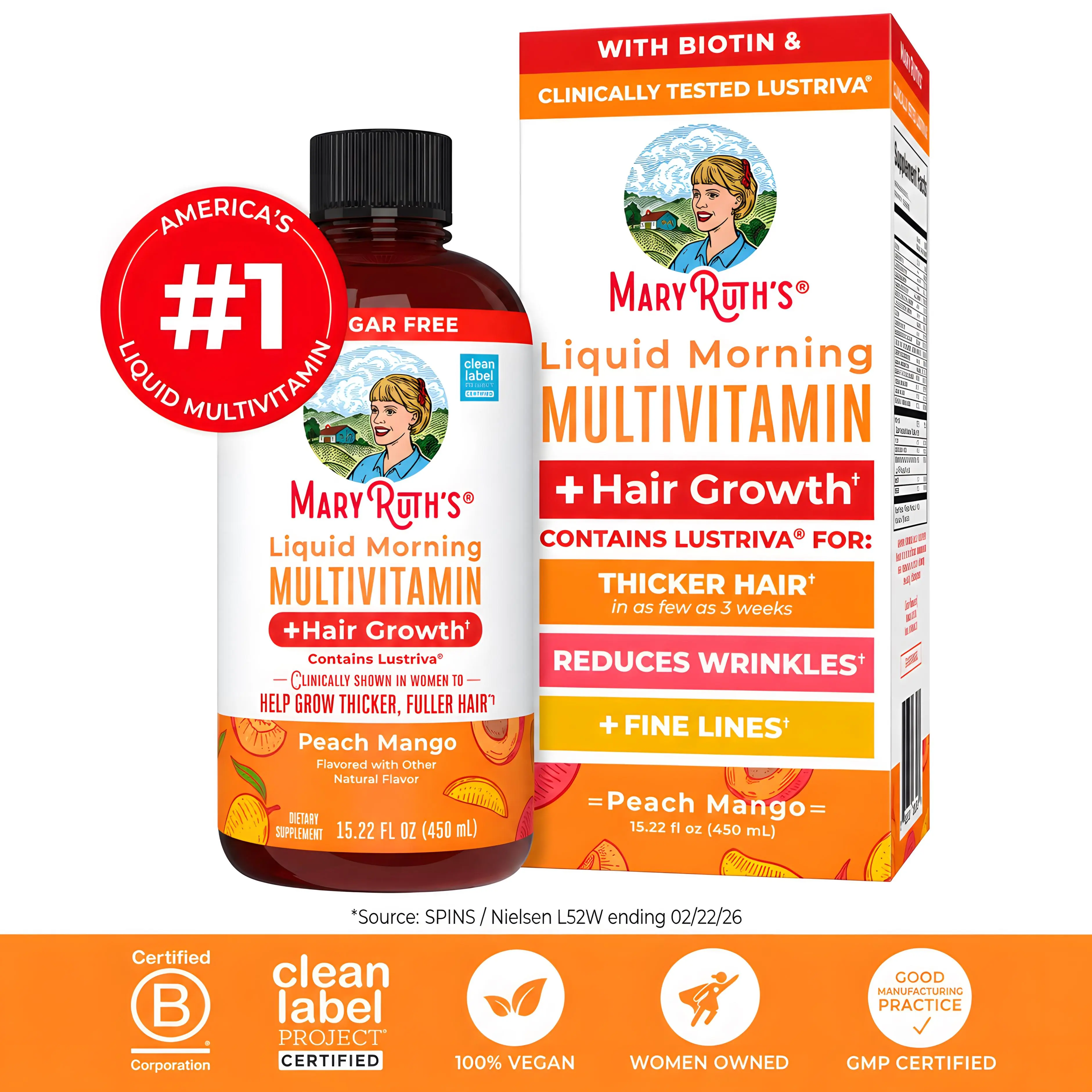 MaryRuth's Liquid Multivitamin + Hair Growth - Clinically Tested Lustriva for Thicker Hair in Women - Improve Facial Wrinkles - Vegan - 15.22 Fl Oz, Metal Alligator Duck Billed Salon Styling Clips with Holes