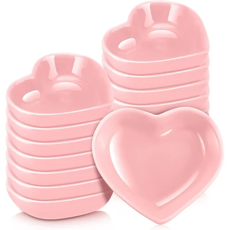 12 Pcs Heart Shaped Bowls Ceramic Dishes Valentine's Day Plates Multipurpose Salad Appetizer Plates Cooking Gift for Candy Sauce Sushi Dipping Serving Wedding Anniversary (Pink) Dinnerware Sets Kitchenware Tableware Classicblack