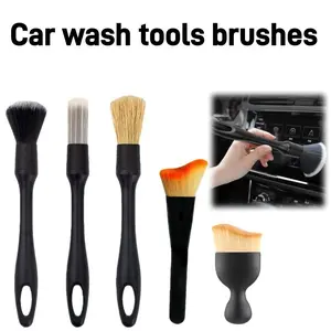 5-Piece Car Cleaning Brush Set, Interior & Exterior Clean, Pig Bristle Brushes for Dusting, Vent Grilles, Wheel Hubs, Leather, Upholstery, Car Detailing Brushes