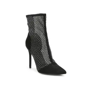 Jazz Rhinestone Embellished Mesh Stiletto Boots