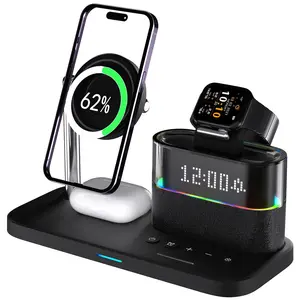 Wireless Charger for MagSafe, Multifunctional Wireless Charging Station with Ambient Light & Clock Function, Fast Charging Station for iPhone & Apple Watch & AirPods, Charging Dock