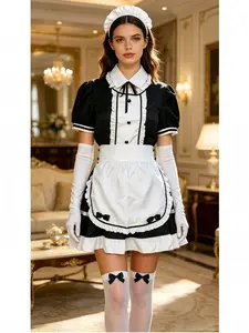 Lightweight Maid Set, Includes Dress, Apron, Headpiece, Neck Accessory, Cute Bow Design, Perfect for Cosplay, School Style, Theme Parties