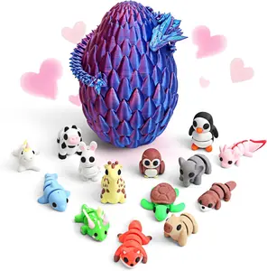 3D Printed Dragon Easter Egg Set – Articulated Fidget Dragon with Mini 3D Printed Animals , Refillable Easter Eggs for Kids, Sensory Desk Toys, Easter Basket Stuffers & Gifts for Boys and Girls