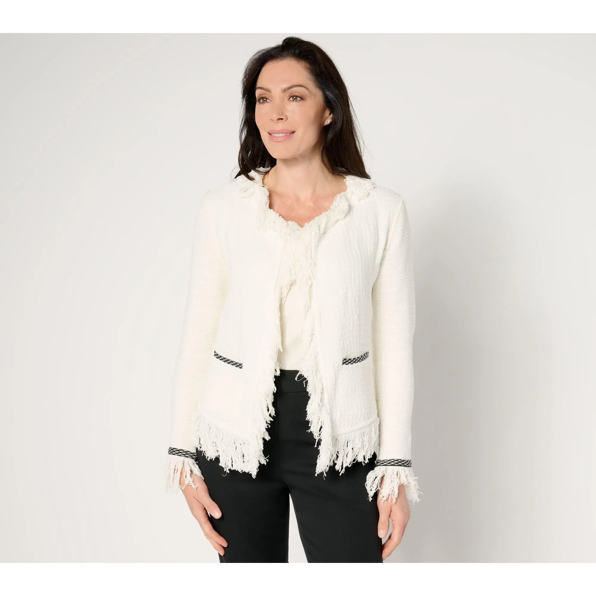 NIC+ZOE Statement Fringe Mix Knit Jacket