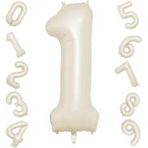 40 Inch Cream Number 1 Balloon, Beige Large 1st Birthday Balloons, Digital 1 Cream White Giant 1 Foil Balloon Helium for 1st Birthday Decorations First Year Boys Girls Shower Party Supplies