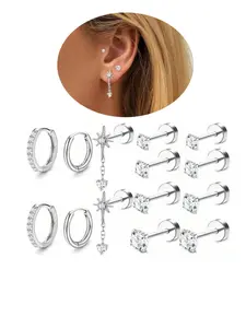 7 Pairs Cubic Zirconia Stud Earrings Flat Back Earrings Set, Ear Studs, Stud Earring Jewelry, Women's Star Dangle Earrings for Unique Ear Stacking Style