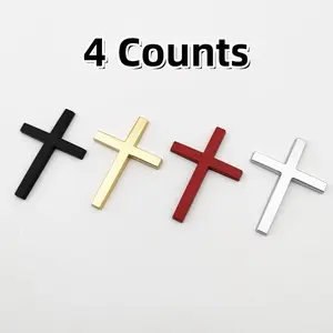 4 PCS 3D Metal Jesus Christ Cross Badge Stickers Chrome Emblems Badges Sticker Car Vehicle, Truck, Motorcycle, RV, Scooter, SUV, Door, Window, Room, Wall and More Decoration (White Cross)