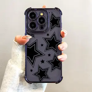 Black Star Pattern Phone Case , Electroplated Cover with Airbag Shockproof Slim Soft TPU Cover,Phone Case Suitable for IPhone11/12/13/14/15/16/17 Air Pro Promax Plus