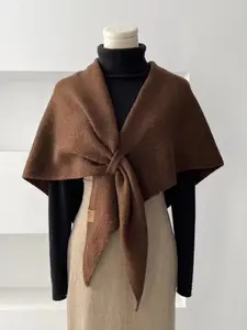Women's Wool Blend Triangle Scarf, Casual Soft Scarf, Warm Neck Protector for Fall & Winter, Versatile Plain Large Shawl, Casual Outerwear Accessory