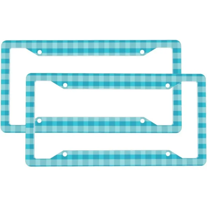 2 Pcs Car License Plate Frames for Women Men - Aluminum Solid Aqua Blue Gingham Print License Plate Cover for Car Automotive Accessories for Women Men with Fasteners and Screws