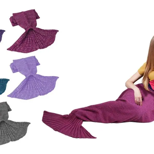 Knitted Wool Mermaid Tail Soft Blanket for Kids Girls and Adults All Season