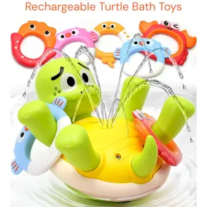 Rechargeable Turtle Bath Toys for Toddlers 1-3, Baby Bathtub Sprinkler Fountain Water Toy with Rings Birthday Gift
