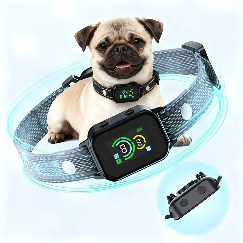Dog Bark Stop Collar - USB Charging Intelligent Anti Bark Collar, 7-Level Sensitivity, No Electric Shock, Gentle And Safe, Does Not Harm Dogs, Dog Training Tool, Bark Deterrent, Durable Nylon, Adjustable Length, Suitable for Dogs of All Sizes