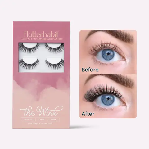 FlutterHabit The Wink pack of 6 DIY false Eyelash Extensions. Under lash application method. Long-wearing - lightweight - natural looking lashes