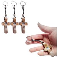3PCS Wooden Cross Keychain