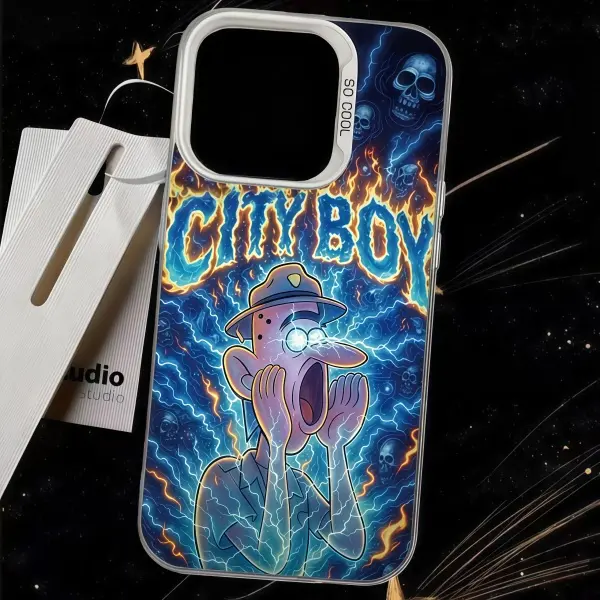 CITY BOY Pattern TPU Laser Technology Anti-Drop Smartphone Casing, Handheld Cellphone Device Accessory for iPhone 17,16,15,14,13,12,11 & Samsung Galaxy S25,S24,S23,S22