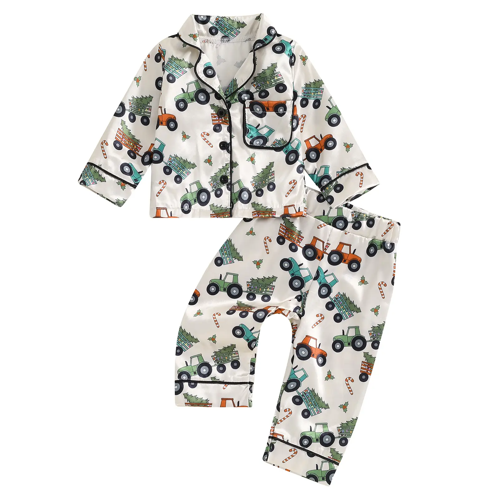Toddler Baby Boys Christmas Pajamas Set Truck Tree Print Button Long Sleeves Shirt with Pants Xmas Sleepwear Loungewear Kids 2 Piece Pjs Set