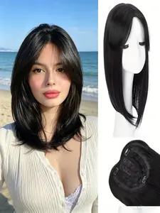 ✨ Game-Changing Hair Topper for Thinning Hair: Natural Black Straight with Side Bangs, Breathable Clip-In Base, Premium Kanekalon, Synthetic Soft Hair, Instant Fullness & Natural Look