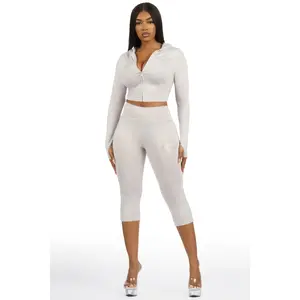 Mittiana Grey Zip Up Capri Set