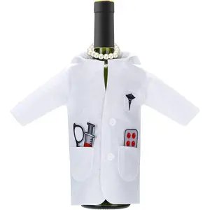 White Coat Wine Bag Doctor Wine Cover Felt Insulated Wine Wrapping Bag with Syringe Necklace for Ceremony Graduation Birthday Anniversary Gifts for Male Female Nurse Practitioner
