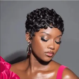 CLHAIR Short Pixie Cut Wavy Curly Black Wig #99J #1BColorful Brizalian Virgin Human Hair Cute Style Wigs For Black Woman Daily Party Use dealsforyourdays