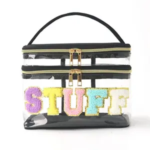 Double Layer Clear Makeup Bag, 1 Count Portable Travel Toiletry Bag, Large Capacity Cosmetic Storage Bag, Travel Toiletry Bag, Makeup Organizer, Transparent Vanity Bag