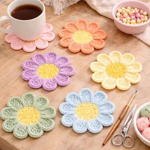 Flower Coaster Crochet, Floral Mug Rug, Daisy Coaster Crochet