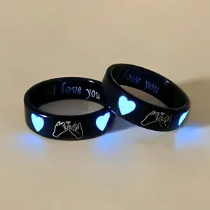 2Pcs Set of 2 Glow in the Dark Stainless Steel Ring for Men and women, Fashion ring as a gift for Daily wear jewelry, Valentine, Charm gift