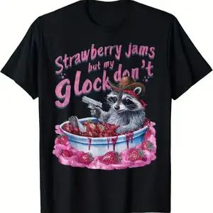 The "Strawberry Glock Jam" T-Shirt: Hilarious and Trendy, Perfect for Your Closet!Menswear Top graphic tees Streetwear Round Neck