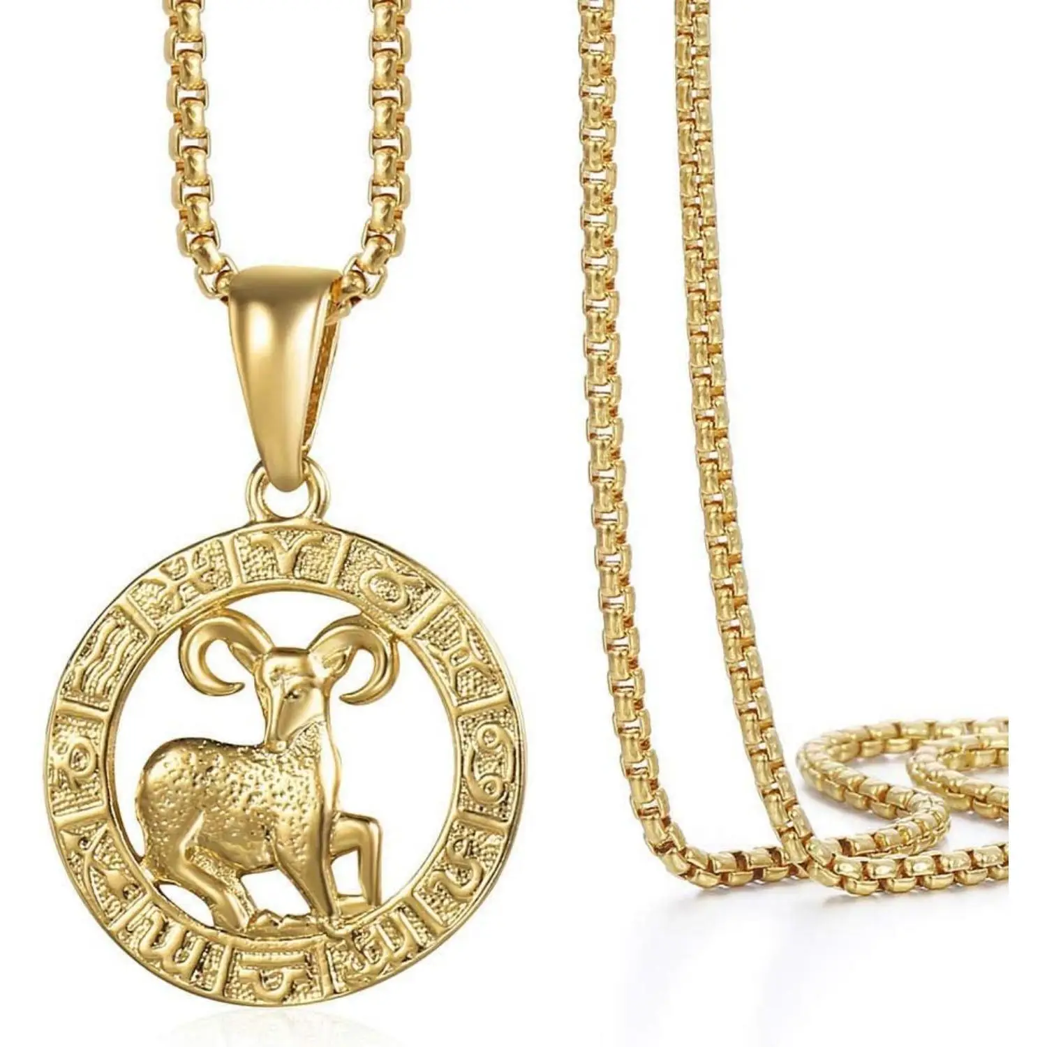 FLORIDECO Zodiac Necklace - Personalized Star Sign Pendant Glowing Constellation Charm on 22” Box Chain - Unisex Astro Luxury Jewellery Leo To Aries