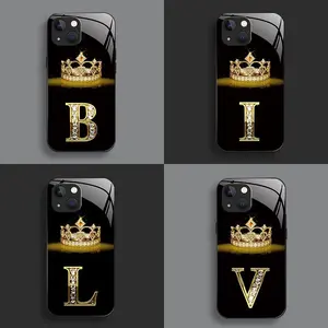 Suitable for [iPhone 13] New high-end crown letter glass mobile phone case new business simple explosion-proof mobile phone case affordable anti-fall anti-fingerprint 995