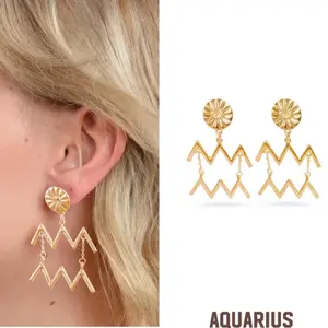 Aquarius Gold Zodiac Earrings - 14K Gold-Plated, Lightweight & Hypoallergenic, Unisex Astrology Jewelry, Perfect Birthday Gift