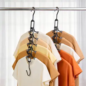 4/3/2pcs 5-Tier Metal Black DOUBLE Hook Closet Hangers - Space Saving, Multi-Use Dual Hook Garment Rack, Clothes Hanger Organizer With 360° Swivel Hooks, Clothing Sorting, Seasonal Storage, For Pants, T-shirt, Skirt
