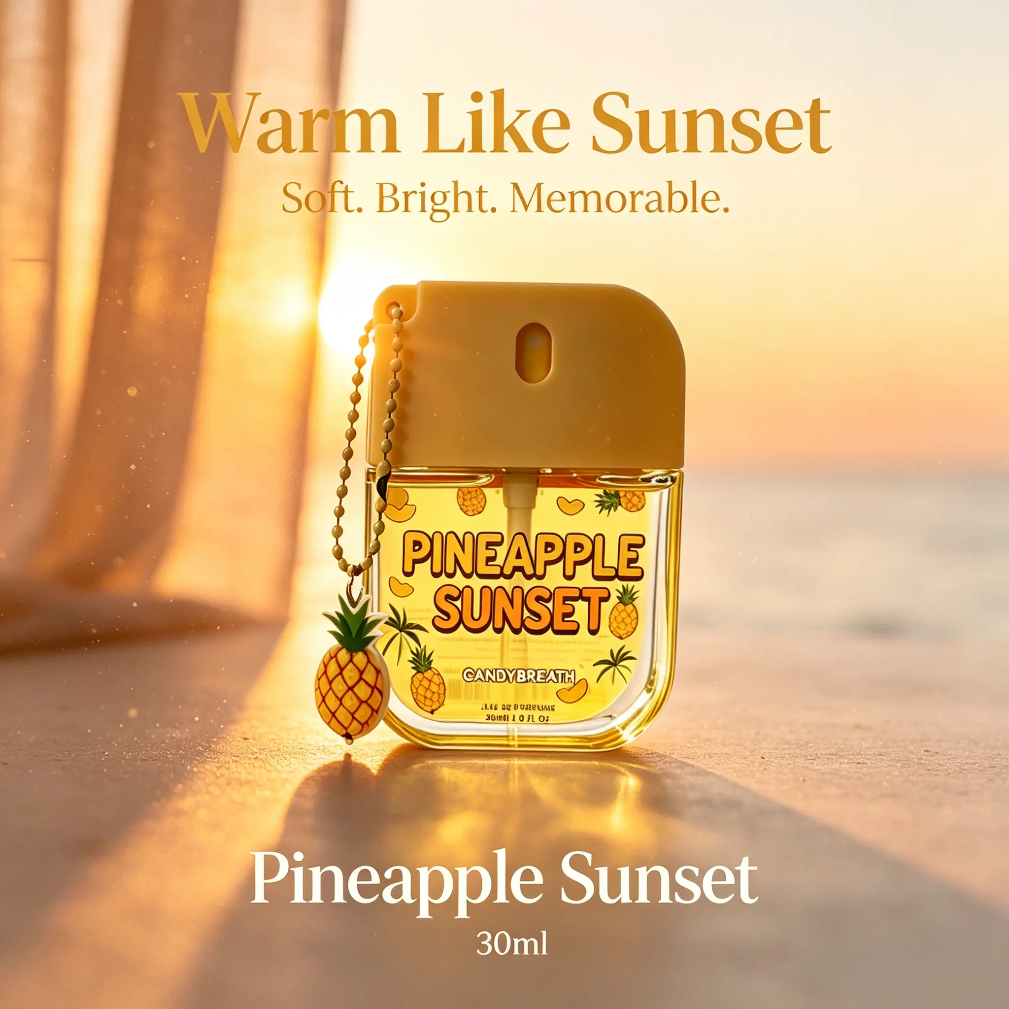 CandyBreath Pineapple Sunset Eau De Parfum - 30ml Alcohol-Free Long-Lasting Fruity Glam Unisex Fragrance Spray with Creamy Coconut, Sweet Notes for Youth Summer Vacation, Miniature Perfume Spray Unisex Fragrance, Candybreath Perfume, 30 Ml Bottle, Edp, Da
