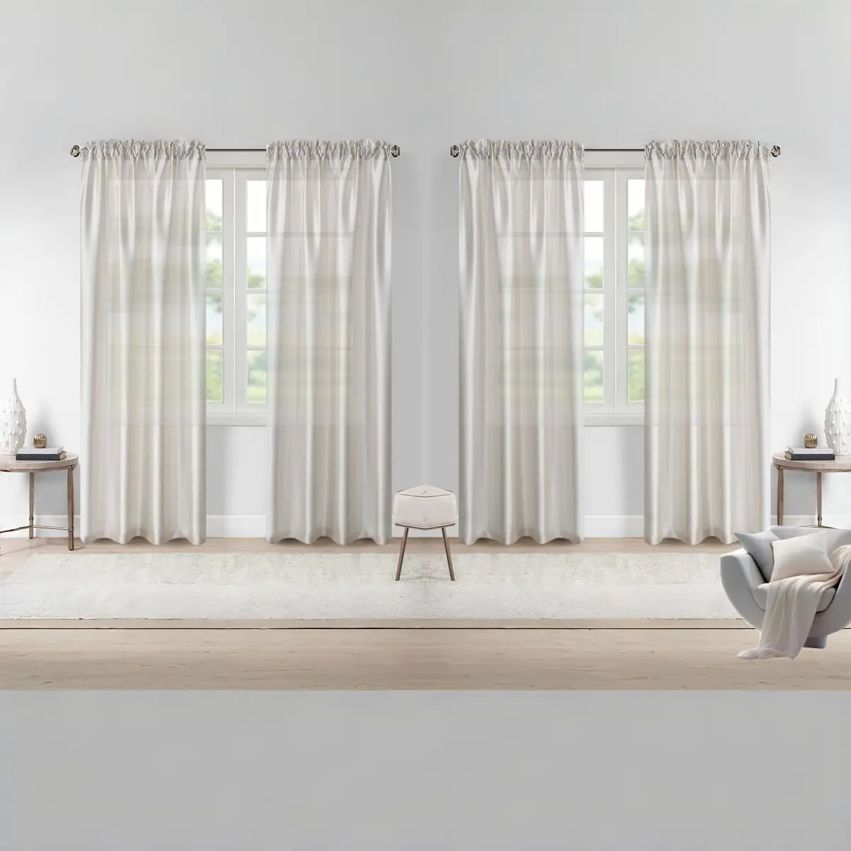4-Piece Semi-Sheer Elegant Rod Pocket Curtains Set -Light Filtering Privacy Window Drapes for Living Room, Bedroom, Home Decor - Soft Diffused Sunlight, Cozy Atmosphere, Modern & Stylish Window Tr