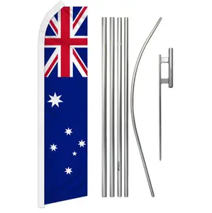Super Aluminium Flag & Polyester Banner Pole Kit with Steel Components, 11.5x2.5ft Windproof Flag, Curved Sleeve, Home & Festive Party Supplies Backdrop