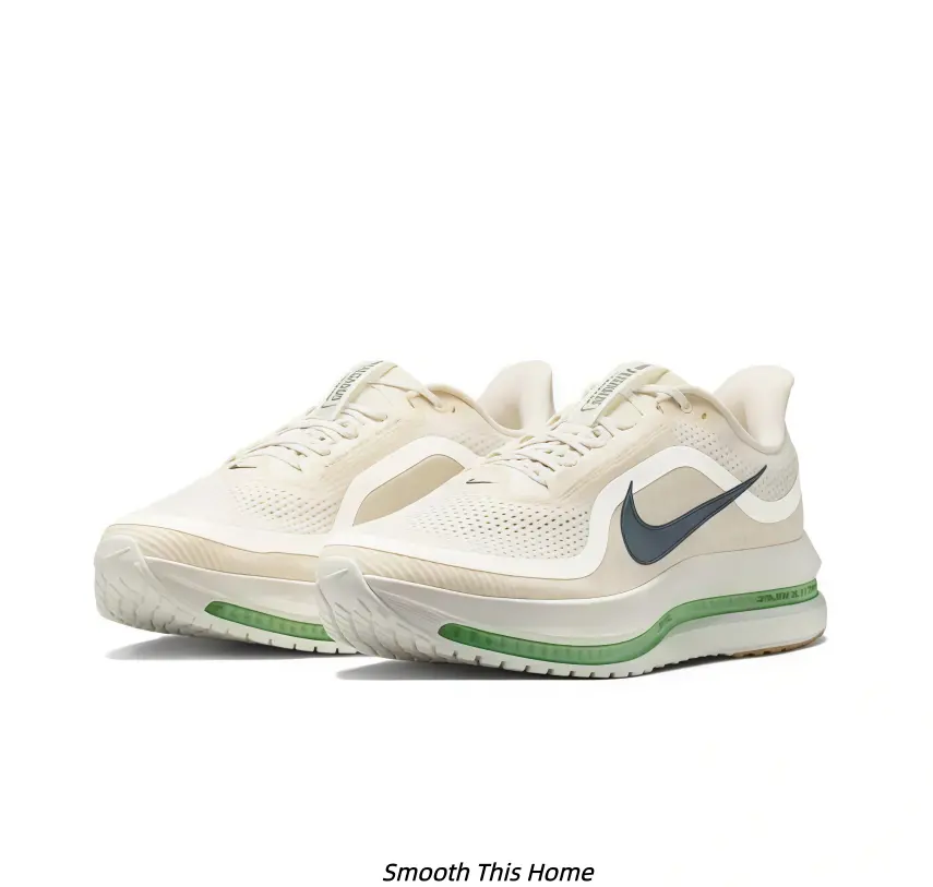 Cream White Mesh Running Sneakers Dark Gray Side Logo Light Green Cushion Layer Gum Rubber Anti Slip Outsole Lightweight Breathable Fitness Shoes Unisex