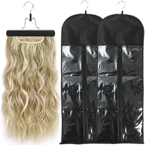 2 count Hair Extension Holder, Extra Long Wig Storage Bag with Hanger, Hair Extensions Wig Storage for Multiple Wigs, Hairpieces, Portable Travel-Ready Hair Extensions Bag (31.5 Inch, 2 count Black)